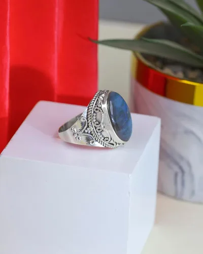Vista 5 de YoTreasure Anillo de labradorita en negrita de 0.591 x 0.787in, plata de ley 925, joyería de piedras preciosas, Metal Piedra preciosa Metal