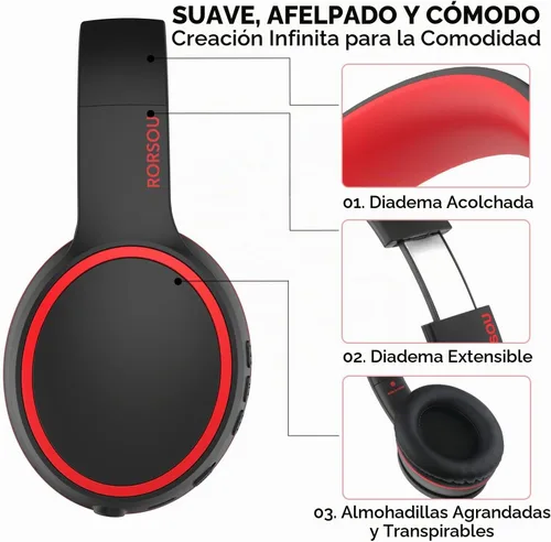 Vista 5 de B10 auriculares Bluetooth supraaurales, 2 modos de música EQ (Normal/Graves) y 50 horas de reproducción, auriculares inalámbricos con micrófono Negro