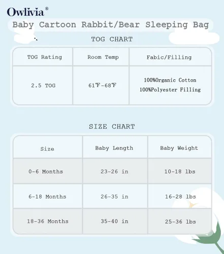 Vista 7 de Owlivia TOG 2.5 - Saco de dormir para bebé, 100% algodón orgánico, manta unisex para invierno (0-6 meses, oso marrón)