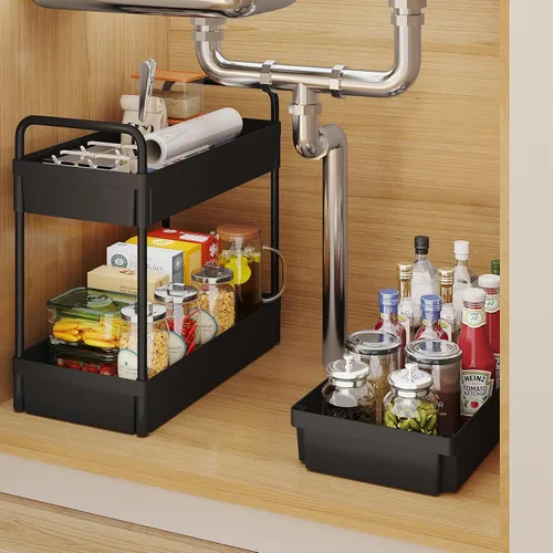 Vista 3 de Buzowruil Carrito de almacenamiento rodante de 3 niveles, organizador de estantería móvil, carrito utilitario con ruedas para cocina, baño, Negro