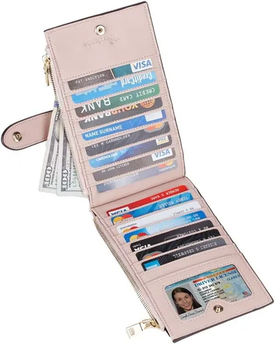 Vista 2 de Travelambo Billetera plegable con bloqueo RFID para mujer, con bolsillo con cremallera