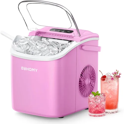 Vista 12 de EUHOMY Máquina de hielo para encimera con asa, 26 libras en 24 horas, 9 cubitos de hielo listos en 6 minutos, máquina de hielo portátil de limpieza