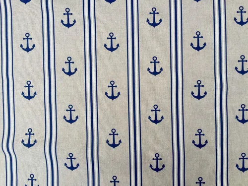 Vista 3 de Marine Anchor - Tela estampada con aspecto de lino, material de tapicería de cortina, azul marino y blanco, 55 pulgadas de ancho (se vende por yarda)