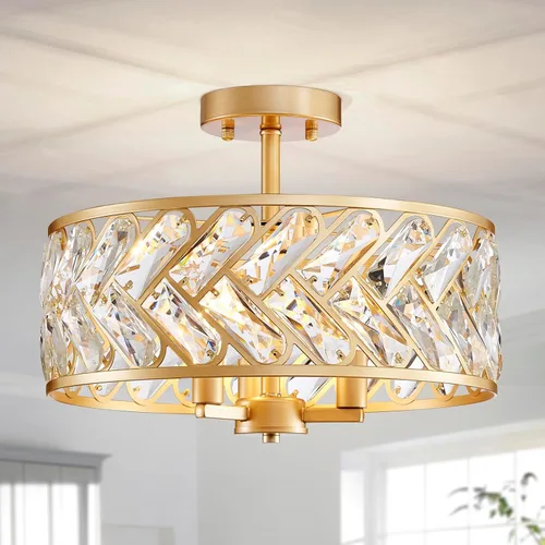 Vista 20 de AGV LIGHTING CL003F - Lámpara de techo de cristal K9, moderna lámpara de techo semiempotrada, perfecta para sala de estar, dormitorio, comedor, D13