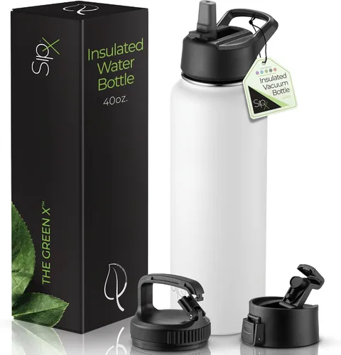 Vista 39 de SIPX™ Botella de Agua Aislada de 18 oz con 3 Tapas – Acero Inoxidable a Prueba de Fugas, Triple Aislamiento – Frío 24 Horas/Caliente 12 Horas