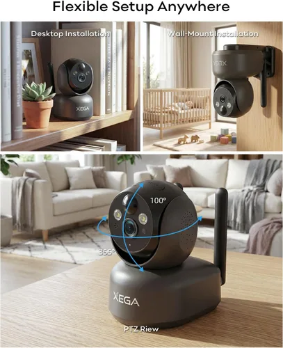 Vista 4 de Xega Cámara de seguridad celular 4G inalámbrica para interiores, PTZ 2K sin cámara WiFi para el hogar, RV/viaje/mascota/bebé con aplicación