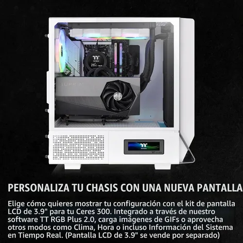 Vista 5 de Thermaltake Ceres 300 Snow Edition - Carcasa para computadora E-ATX de torre media con panel lateral de vidrio templado; 2 ventiladores CT140 ARGB
