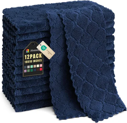 Vista 64 de Homaxy - Paquete de 12 trapos de cocina (13 x 19 pulgadas, marrón), de terciopelo coral supersuaves y absorbentes para lavar platos, paño