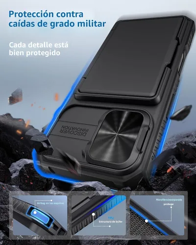 Vista 5 de ATATOO Funda tipo cartera para iPhone 17, tarjetero integrado (3-5 tarjetas), funda para cámara deslizante y bloqueo RFID, protección de grado Negro