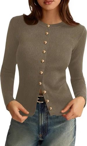 Vista 19 de PRETTYGARDEN Suéteres tipo cárdigan ligeros de otoño para mujer Marrón