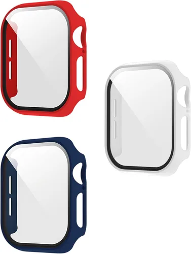 Vista 19 de Paquete de 3 fundas con protector de pantalla para Apple Watch de Negro + rosa intenso + morado oscuro