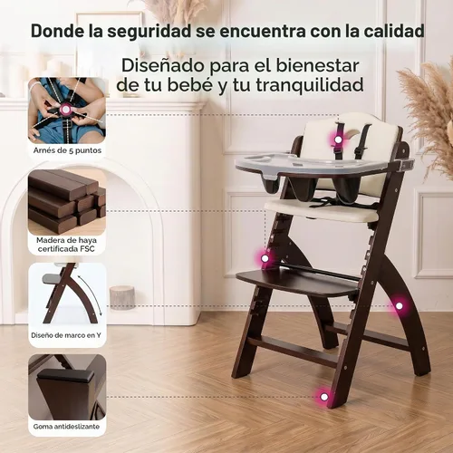 Vista 6 de Silla alta de madera con bandeja, de Abiie Beyond La solución de asiento perfecta para tu hijo como silla alta para comedor