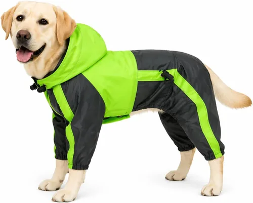 Vista 28 de Ropa para mascotas, abrigo impermeable de nailon para mascotas, chaqueta de lluvia adorable con capucha perfecta para razas de perros pequeños, Verde