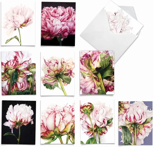 Vista 10 de The Best Card Company – 10 tarjetas en fondo blanco con flores, en caja (4 x 5.12 pulgadas) – Juego de tarjetas florales surtidas