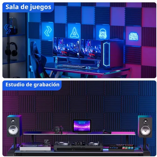 Vista 5 de Paquete de 36 paneles de espuma a prueba de sonido para pared con autoadhesivo, paneles acústicos de alta densidad de 2 x 12 x 12 pulgadas, absorben