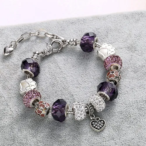 Vista 4 de Muerdou - Pulsera con dijes de mariposa y flor y cuentas de cristal de Murano para niñas y mujeres