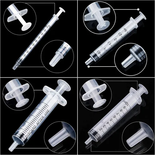 Vista 4 de 20 jeringas de plástico de 0.3 fl oz y 0.3 onzas líquidas con tapas, múltiples usos para medición, medición, dispensación, riego, recarga