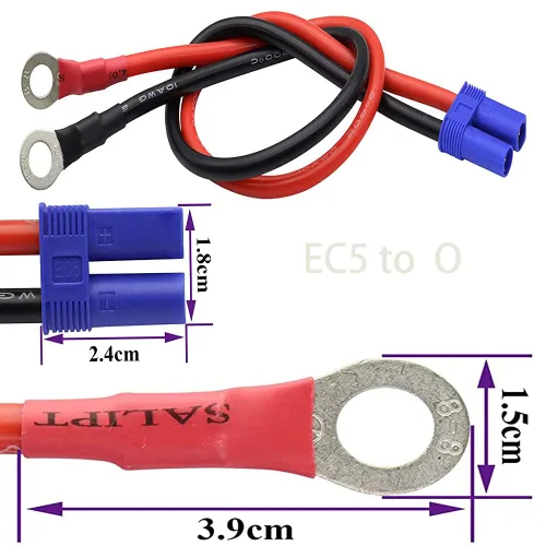 Vista 3 de 2 cables de terminal EC5 a junta tórica, EC5 hembra a anillo O OJET, cable conector de enchufe 10AWG RC ESC cargador lateral de alimentación