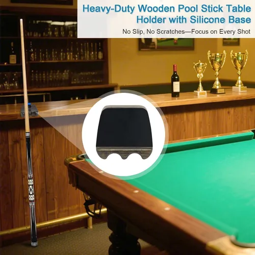 Vista 2 de Wood Pool Cue Holder Non-Slip Silicone Base Solid Wooden Construction Holds 2/3/4/5 Cues Weighted Metal Inside for Stability Billiard Accessory
