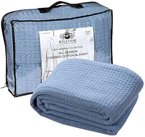Vista 6 de HILLFAIR Manta 100% algodón peinado, manta de cama Twin XL, suave, acogedora, cálida, mantas multipropósito para decoración del hogar de lujo, 66 x