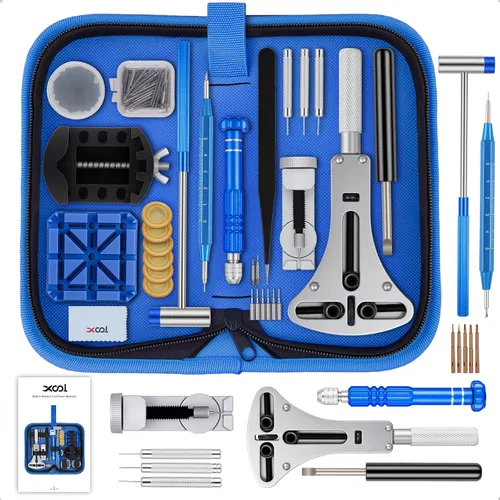 Vista 10 de XOOL Kit de herramientas de reparación profesional de reloj de 151 piezas, incluye kit de cambio de batería de reloj, abridor de caja de reloj 151