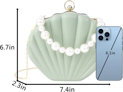 Vista 6 de Mini bolso de mano de noche de concha de mar para mujer, bolso con asa superior, correa de cadena, bolso cruzado