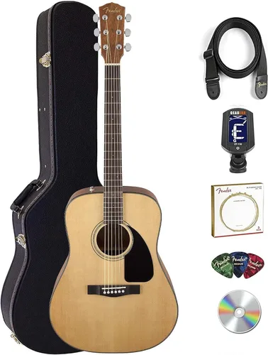 Vista 9 de Fender CD-60 Dreadnought - Guitarra acústica - Paquete negro con estuche duro, correa, afinador, cuerdas, púas, libro de instrucciones, lecciones