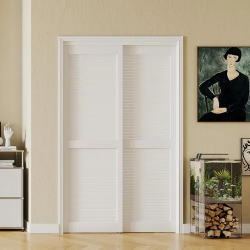 Vista 17 de 5-Panel Closet Doors, 48"(Double 25") x 80" Sliding Door for Bedrooms