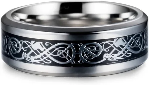 Vista 5 de Anillo de dragón celta para hombre de 0.315 pulgadas (0.315 in), plateado, negro, oro, azul, rojo, acero inoxidable, fibra de carbono, anillo