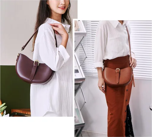 Vista 7 de Bolso de hombro de cuero vegano vintage para mujer, bolso lunar retro, bolso casual hobo bajo el brazo, bolso de señora