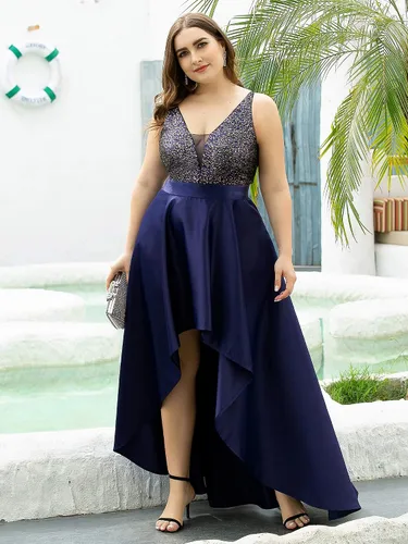 Vista 4 de Ever-Pretty Vestido de noche con cuello en V de lentejuelas de talla grande para mujer, vestido de fiesta de graduación 0667-PZUSA