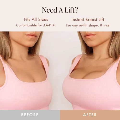 Vista 8 de Bare Babe Boob Tape for Breast Lift, Hypoallergenic Adhesive Tape with 10 Satin Nipple Covers, Strapless Bra, 2 in