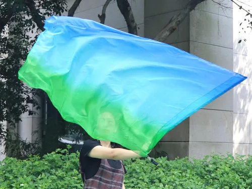 Vista 8 de Winged Sirenny Bandera de seda Poi, 50 pulgadas rectangular de seda giratoria, bandera de alabanza profética adoración adoración danza (aventura B)