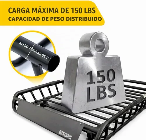 Vista 3 de MaxxHaul 70115 Portaequipajes universal de acero para autos - 46" x 36" X 4-1/2" - 150 lb. Capacidad