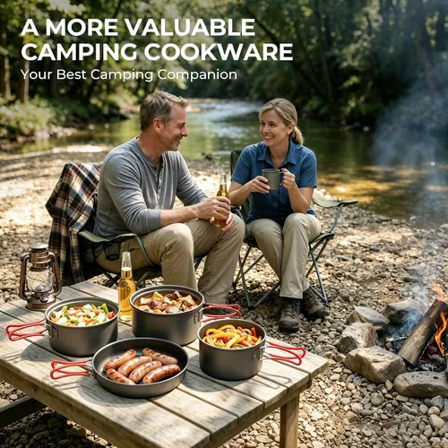 Vista 5 de Alocs Camping Cookware Set Camping Gear, Compact Camping Pots and Pans Set, Durable Hard Alumina Camping Cooking Set for Outdoor Backpacking Camping