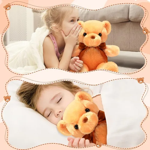 Vista 6 de HyDren 6 piezas de oso de peluche suave para niños, juguetes de regalo, decoración de baby shower (felpa corta, marrón)