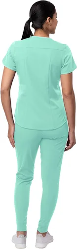 Vista 2 de Adar Pro - Conjunto moderno de ropa quirúrgica atlética para mujer, Camiseta quirúrgica moderna con cuello en V y pantalones quirúrgicos de yoga