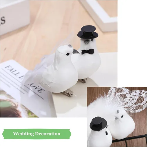 Vista 5 de 2 piezas de palomas artificiales blancas con clip, adornos de pájaros de amor para boda, plumas de espuma para decoración y manualidades