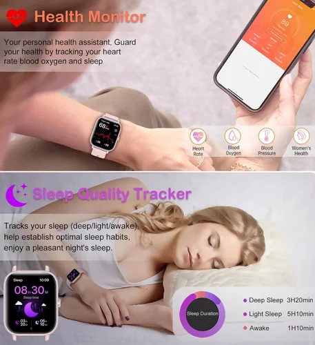 Vista 4 de Reloj inteligente para mujeres y hombres (respuesta/hacer llamadas), monitor de fitness, pantalla HD de 1.83 pulgadas con monitor de frecuencia