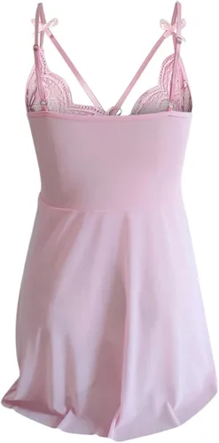 Vista 2 de Women Lingerie Lace Babydoll Strap Chemise Halter Teddy V Neck Mesh Nightgown Sexy Lingerie for Women Naughty Outfits C1