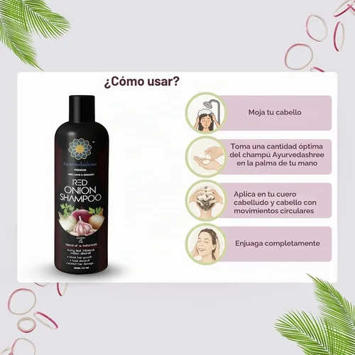 Vista 3 de AYURVEDASHREE Champú de cebolla roja para el crecimiento del cabello y control de caídas del cabello, con hoja de curry, hibisco, alanket indio