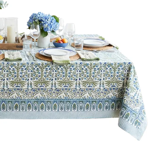 Vista 81 de ATOSII Mantel 100% algodón, Amara, floral, hecho a mano, rectangular, de lino, para cocina, comedor, fiestas, bodas, exteriores, picnics, Pascua