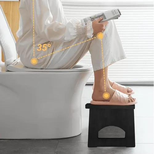 Vista 7 de Taburete de inodoro plegable, taburete de 7 pulgadas para defecar para baño, taburete de inodoro de bambú en cuclillas para adultos, taburete