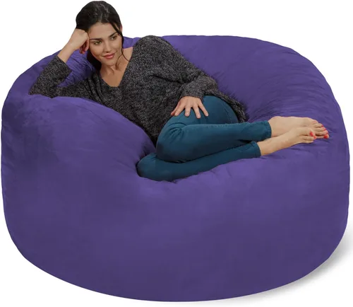 Vista 9 de Silla Chill Sack Bean Bag: muebles de espuma de memoria gigante y una tumbona grande. Gran sofá con gran cubierta de gamuza suave resistente al