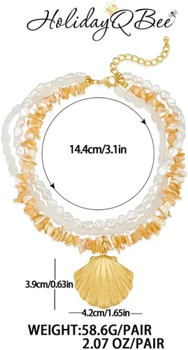 Vista 7 de Collar de concha dorada para mujer con arena de playa y cuentas de estrella de mar, gargantilla de cadenas de océano, collar de moda de verano