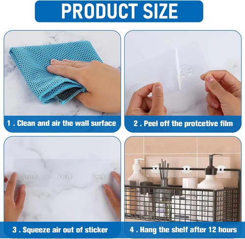 Vista 3 de WLLHYF 6 ganchos adhesivos de ducha de repuesto adhesivo, tira de gancho transparente fuerte, impermeable, sin perforaciones, organizador