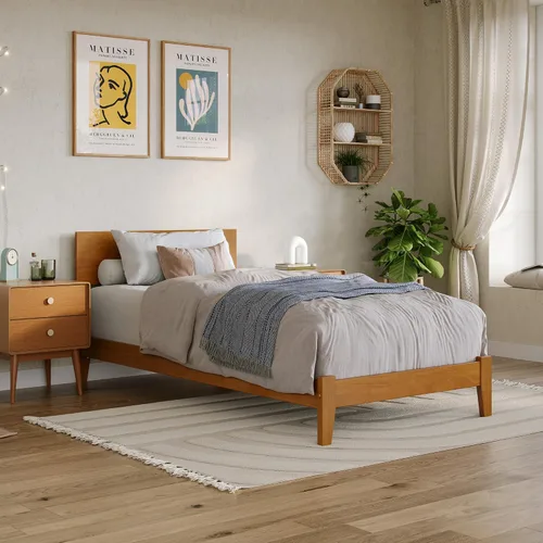 Vista 13 de AFI, Orlando - Cama de plataforma de madera de perfil bajo, color nogal Nuez
