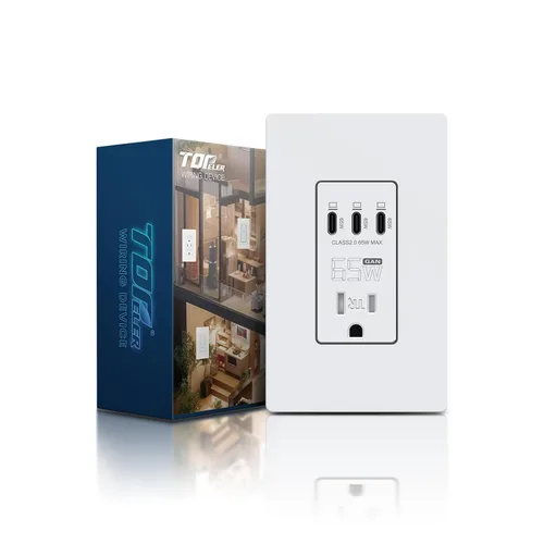 Vista 14 de TOPELER Tomacorriente USB de pared negra, tomacorriente USB de carga ultrarrápida GaN de 65W para laptop, receptáculo resistente a manipulaciones