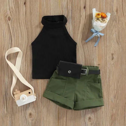 Vista 78 de TheFound Trajes de verano para niñas pequeñas, sin mangas, de punto acanalado, halter, pantalones cortos, ropa para recién nacidos, conjunto de 3