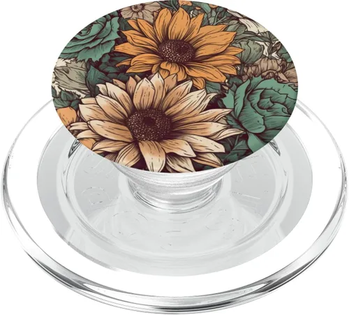 Vista 8 de Western Boho Leopard Sunflowers Cactus Rodeo Cowgirl PopSockets PopGrip intercambiables